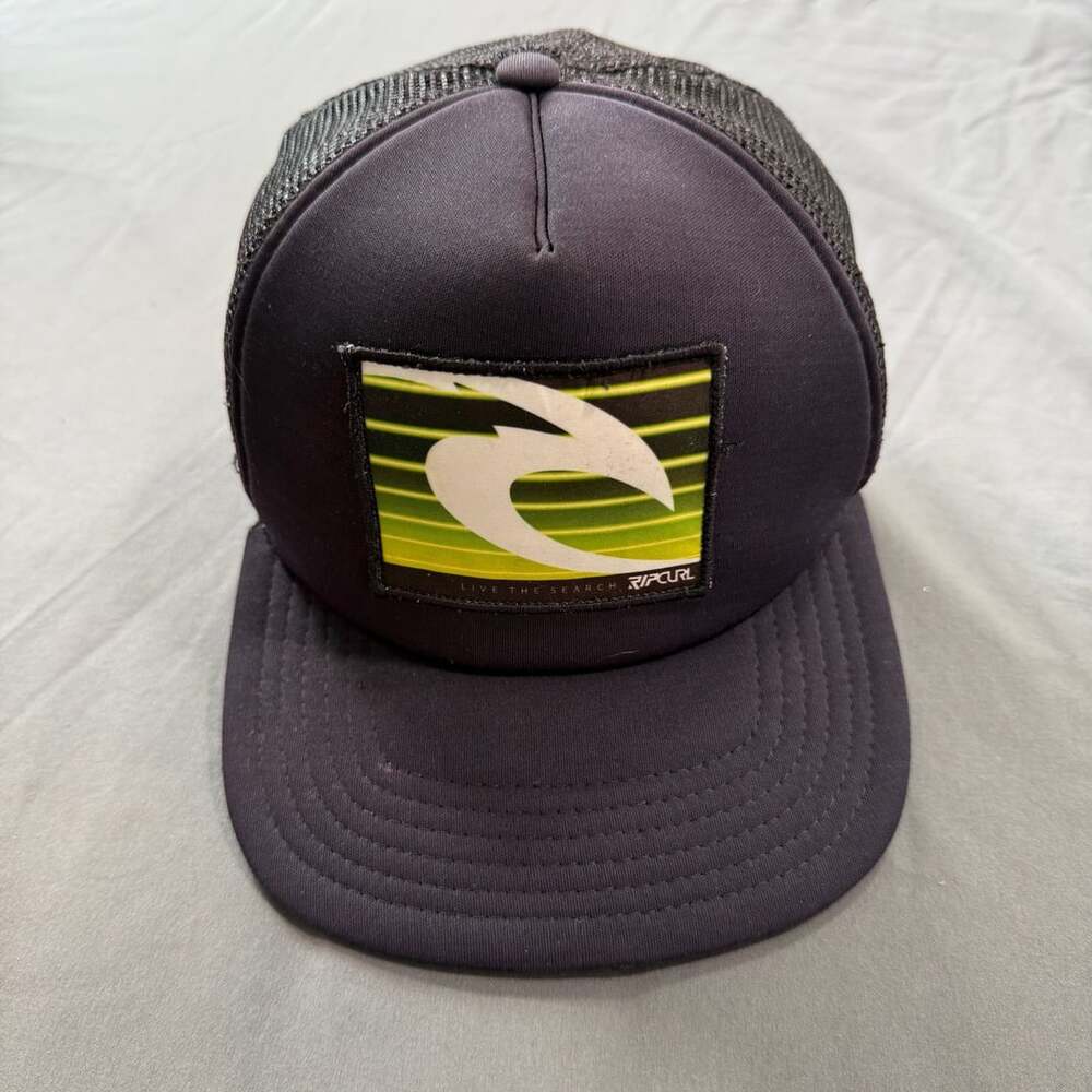 Rip Curl Live The Search Black Trucker Hat Snapback Logo Patch Surf Cap
